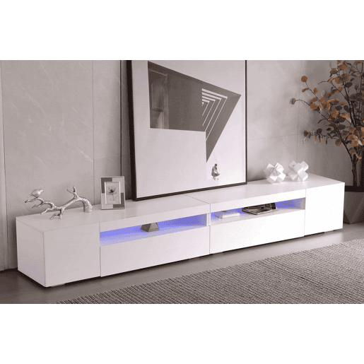 Móvel de TV 240 cm - Painel brilhante, iluminação LED variável - Branco Móvel de TV 240 cm - Painel brilhante, iluminação LED variável - Branco