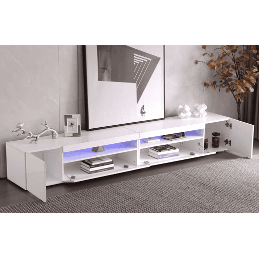 Móvel de TV 240 cm - Painel brilhante, iluminação LED variável - Branco Móvel de TV 240 cm - Painel brilhante, iluminação LED variável - Branco