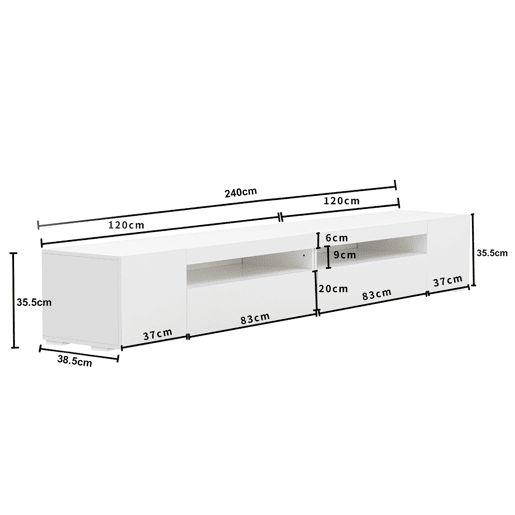 Móvel de TV 240 cm - Painel brilhante, iluminação LED variável - Branco Móvel de TV 240 cm - Painel brilhante, iluminação LED variável - Branco
