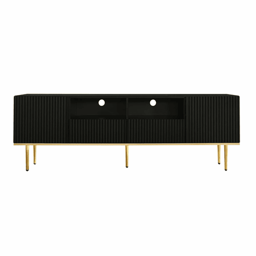 Móvel moderno para televisão - com 2 portas e 2 gavetas - pés metálicos - Preto Móvel moderno para televisão - com 2 portas e 2 gavetas - pés metálicos - Preto