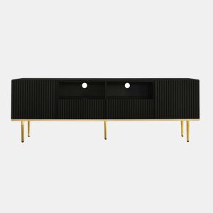 Móvel moderno para televisão - com 2 portas e 2 gavetas - pés metálicos - Preto