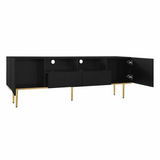 Móvel moderno para televisão - com 2 portas e 2 gavetas - pés metálicos - Preto Móvel moderno para televisão - com 2 portas e 2 gavetas - pés metálicos - Preto