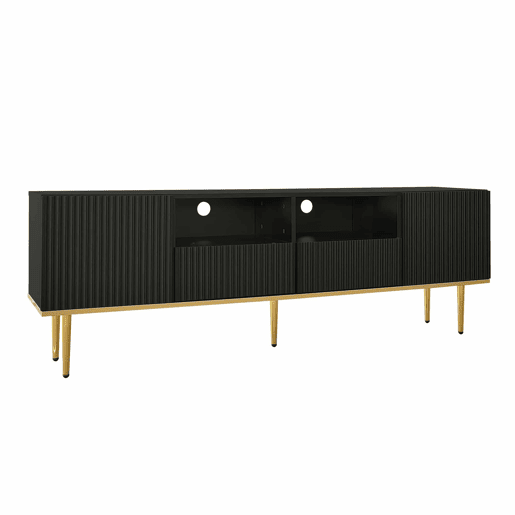 Móvel moderno para televisão - com 2 portas e 2 gavetas - pés metálicos - Preto Móvel moderno para televisão - com 2 portas e 2 gavetas - pés metálicos - Preto