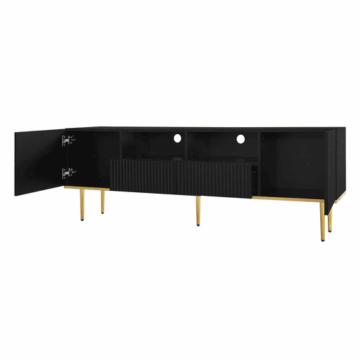 Móvel moderno para televisão - com 2 portas e 2 gavetas - pés metálicos - Preto Móvel moderno para televisão - com 2 portas e 2 gavetas - pés metálicos - Preto