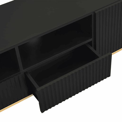 Móvel moderno para televisão - com 2 portas e 2 gavetas - pés metálicos - Preto Móvel moderno para televisão - com 2 portas e 2 gavetas - pés metálicos - Preto