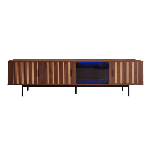 Móvel de TV Lowboard - Textura esculpida, LED e porta de vidro temperado - Preto, Nogueira Móvel de TV Lowboard - Textura esculpida, LED e porta de vidro temperado - Preto, Nogueira