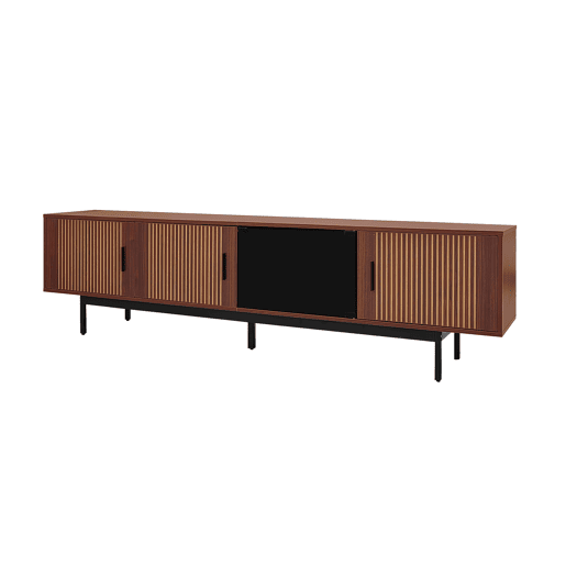 Móvel de TV Lowboard - Textura esculpida, LED e porta de vidro temperado - Preto, Nogueira Móvel de TV Lowboard - Textura esculpida, LED e porta de vidro temperado - Preto, Nogueira