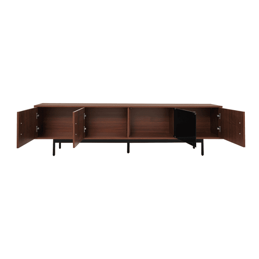 Móvel de TV Lowboard - Textura esculpida, LED e porta de vidro temperado - Preto, Nogueira Móvel de TV Lowboard - Textura esculpida, LED e porta de vidro temperado - Preto, Nogueira