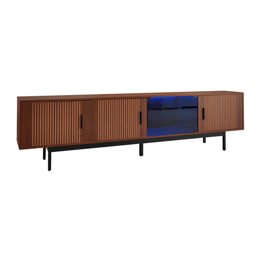 Móvel de TV Lowboard - Textura esculpida, LED e porta de vidro temperado - Preto, Nogueira Móvel de TV Lowboard - Textura esculpida, LED e porta de vidro temperado - Preto, Nogueira