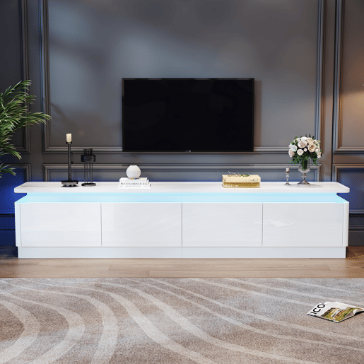 Móvel para TV 180x34x40 cm - Com 4 gavetas, LED, baixo brilho, para TV de 80 - Branco Móvel para TV 180x34x40 cm - Com 4 gavetas, LED, baixo brilho, para TV de 80 - Branco