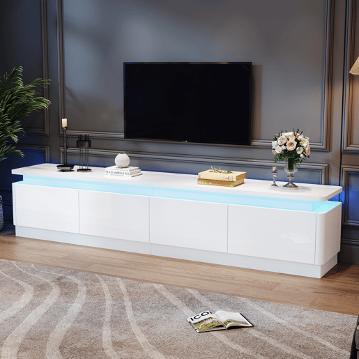 Móvel para TV 180x34x40 cm - Com 4 gavetas, LED, baixo brilho, para TV de 80 - Branco Móvel para TV 180x34x40 cm - Com 4 gavetas, LED, baixo brilho, para TV de 80 - Branco