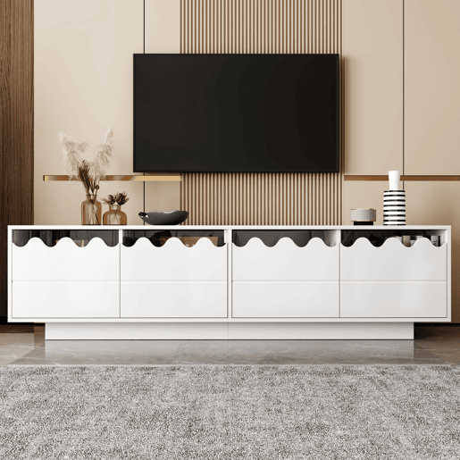 Móvel de TV 170x40 cm - 4 portas com design ondulado - Moderno - Bege Móvel de TV 170x40 cm - 4 portas com design ondulado - Moderno - Bege