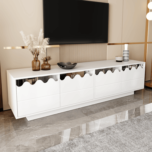 Móvel de TV 170x40 cm - 4 portas com design ondulado - Moderno - Bege Móvel de TV 170x40 cm - 4 portas com design ondulado - Moderno - Bege