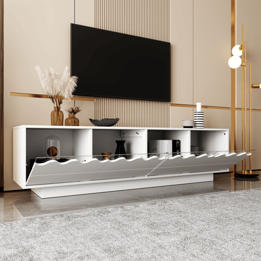 Móvel de TV 170x40 cm - 4 portas com design ondulado - Moderno - Bege Móvel de TV 170x40 cm - 4 portas com design ondulado - Moderno - Bege