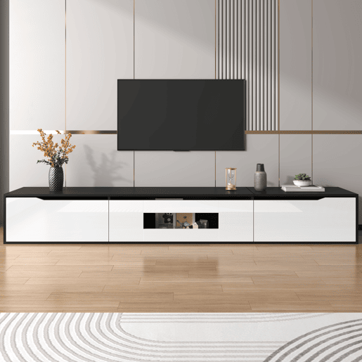 Móvel de TV 180 cm - Moderno com LED, USB e luz mutável - Preto e Branco