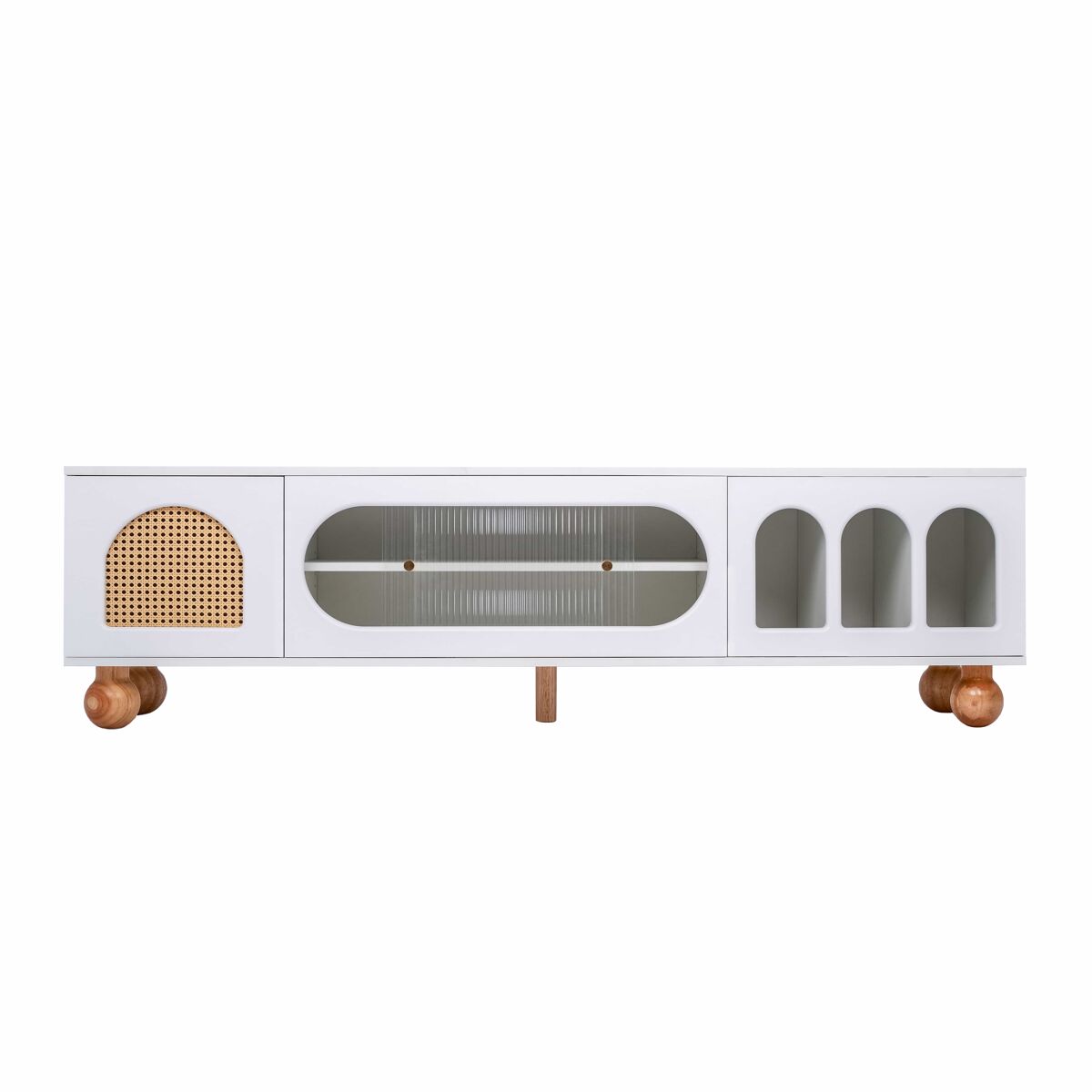 mueble tv 170cm - 2 puertas - 3 zonas arqueadas abiertas - blanco