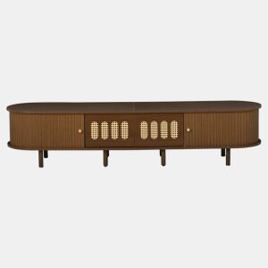 Móvel de TV ovalado 180x40x40 cm - rattan, 2 gavetas - nogueira