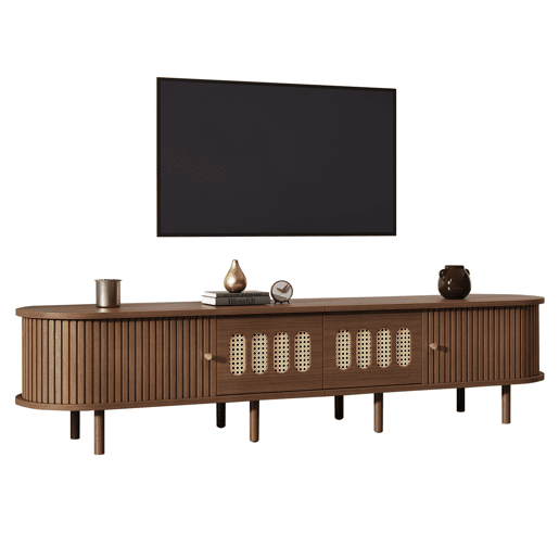 Móvel de TV ovalado 180x40x40 cm - rattan, 2 gavetas - nogueira Móvel de TV ovalado 180x40x40 cm - rattan, 2 gavetas - nogueira