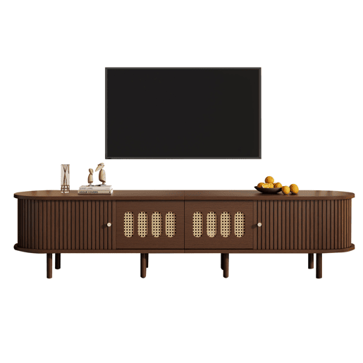 Móvel de TV ovalado 180x40x40 cm - rattan, 2 gavetas - nogueira Móvel de TV ovalado 180x40x40 cm - rattan, 2 gavetas - nogueira