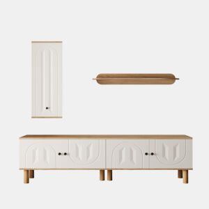 Conjunto de parede de 3 peças - painéis de porta esculpidos, branco e madeira