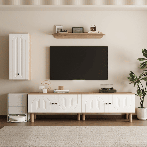 Conjunto de parede de 3 peças - painéis de porta esculpidos, branco e madeira