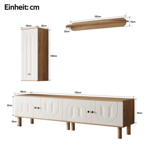 Conjunto de parede de 3 peças - painéis de porta esculpidos, branco e madeira