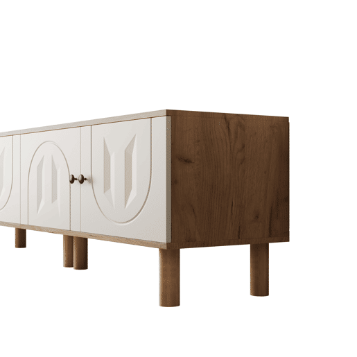Conjunto de parede de 3 peças - painéis de porta esculpidos, branco e madeira