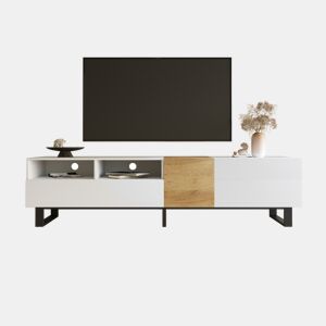 Móvel TV 180 cm - com 2 gavetas e 5 compartimentos - em MDF - Branco e Natural