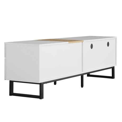 Móvel TV 180 cm - com 2 gavetas e 5 compartimentos - em MDF - Branco e Natural Móvel TV 180 cm - com 2 gavetas e 5 compartimentos - em MDF - Branco e Natural
