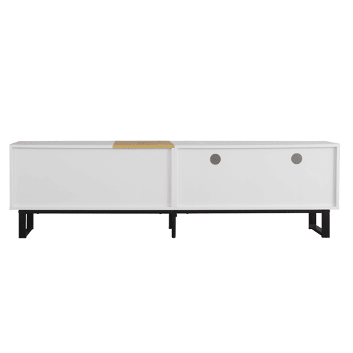 Móvel TV 180 cm - com 2 gavetas e 5 compartimentos - em MDF - Branco e Natural Móvel TV 180 cm - com 2 gavetas e 5 compartimentos - em MDF - Branco e Natural