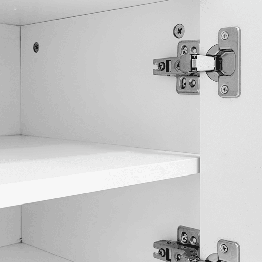 Móvel de TV baixo - portas estruturadas, gavetas e prateleiras abertas, puxadores e pés dourados - Branco Móvel de TV baixo - portas estruturadas, gavetas e prateleiras abertas, puxadores e pés dourados - Branco