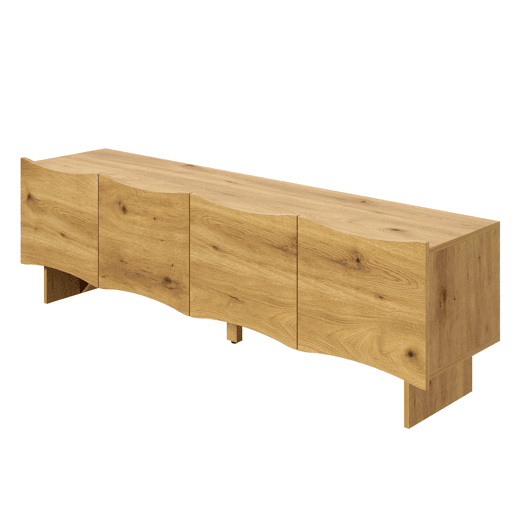 Móvel de TV moderno 155 cm - Estilo ondulado, 4 portas, arrumação e passagem de cabos - Natural Móvel de TV moderno 155 cm - Estilo ondulado, 4 portas, arrumação e passagem de cabos - Natural