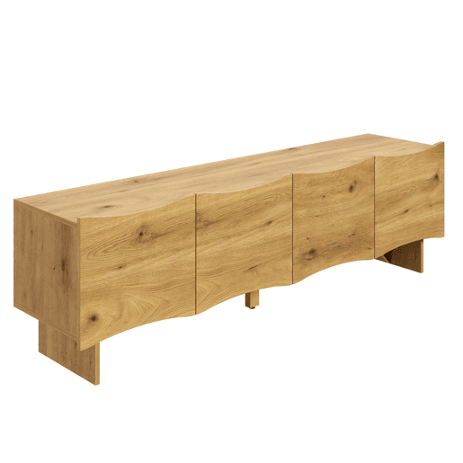 Móvel de TV moderno 155 cm - Estilo ondulado, 4 portas, arrumação e passagem de cabos - Natural Móvel de TV moderno 155 cm - Estilo ondulado, 4 portas, arrumação e passagem de cabos - Natural