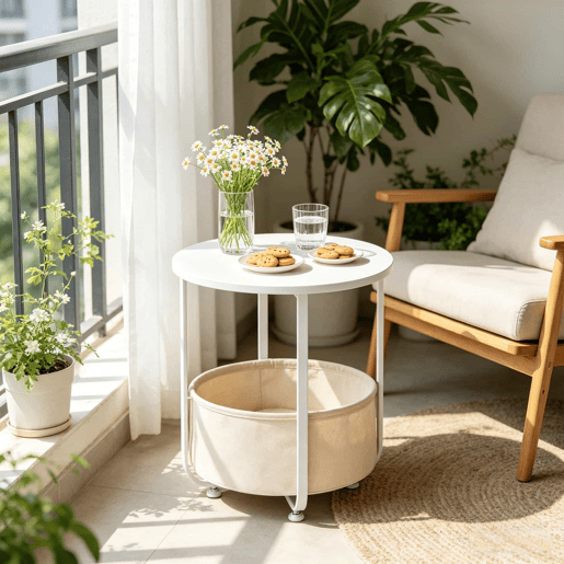 Mesa auxiliar redonda 45x45 cm - Design simples para a sala de estar, estilo moderno - Branco Mesa auxiliar redonda 45x45 cm - Design simples para a sala de estar, estilo moderno - Branco
