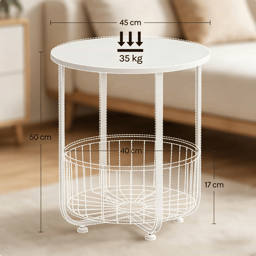 Mesa auxiliar redonda 45x45 cm - Design simples para a sala de estar, estilo moderno - Branco Mesa auxiliar redonda 45x45 cm - Design simples para a sala de estar, estilo moderno - Branco