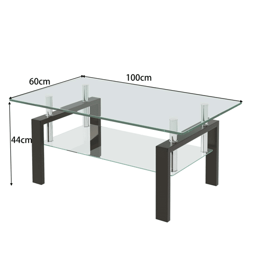 Mesa de centro 100 x 60 x 44 cm - Vidro temperado transparente para sala de estar - Transparente