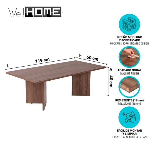 Well Home Mesa de Centro Sumatra 119x60x40 cm Acabamento Nogueira, Design Moderno e Elegante, Tampo de 18 mm em Melamina, Montagem Fácil Well Home Mesa de Centro Sumatra 119x60x40 cm Acabamento Nogueira, Design Moderno e Elegante, Tampo de 18 mm em Melamina, Montagem Fácil