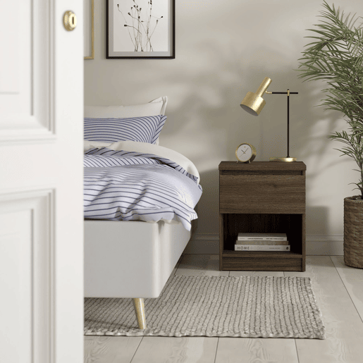 Sil Mesa de Cabeceira 1 Gaveta Narbonne Oak 41x40x50 cm  Mesa Auxiliar para Quarto com Prateleira Aberta e Design Moderno