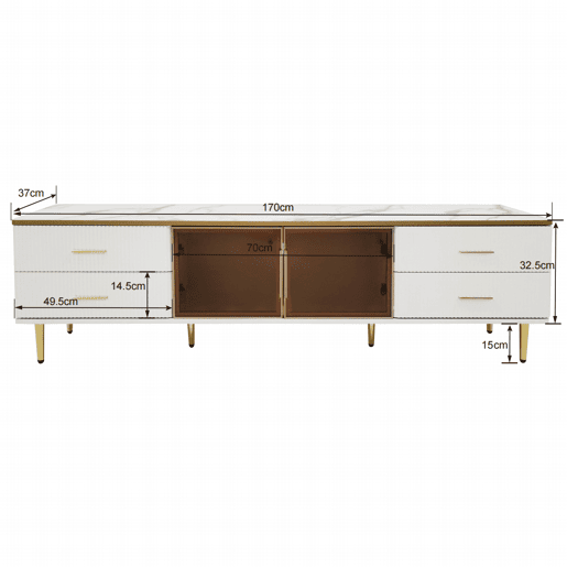 Móvel TV escandinavo 170 cm com LED - 4 gavetas - folheado a mármore - Branco Móvel TV escandinavo 170 cm com LED - 4 gavetas - folheado a mármore - Branco