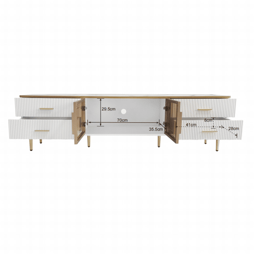 Móvel TV escandinavo 170 cm com LED - 4 gavetas - folheado a mármore - Branco Móvel TV escandinavo 170 cm com LED - 4 gavetas - folheado a mármore - Branco