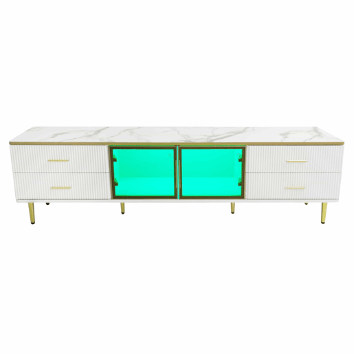 Móvel TV escandinavo 170 cm com LED - 4 gavetas - folheado a mármore - Branco Móvel TV escandinavo 170 cm com LED - 4 gavetas - folheado a mármore - Branco