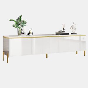 Móvel de TV moderno - 4 portas, alto brilho, ranhura para cabos, rebordo dourado - Branco