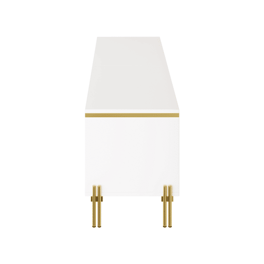 Móvel de TV moderno - 4 portas, alto brilho, ranhura para cabos, rebordo dourado - Branco