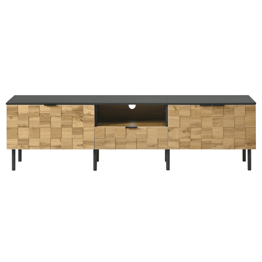 Móvel para televisão de 160 cm - 2 portas com gaveta, prateleira aberta, pés de metal, estilo madeira - Natural Móvel para televisão de 160 cm - 2 portas com gaveta, prateleira aberta, pés de metal, estilo madeira - Natural