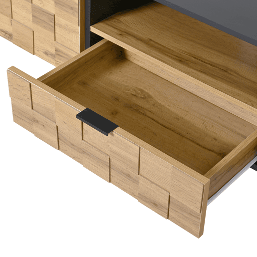 Móvel para televisão de 160 cm - 2 portas com gaveta, prateleira aberta, pés de metal, estilo madeira - Natural Móvel para televisão de 160 cm - 2 portas com gaveta, prateleira aberta, pés de metal, estilo madeira - Natural