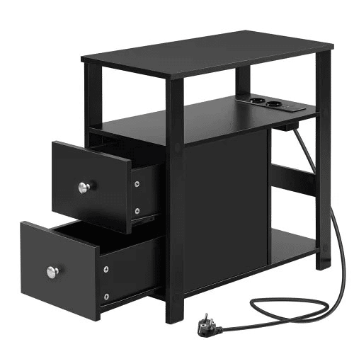 Mesa auxiliar estreita 60 x 30 cm - design moderno com tomada integrada - Preto Mesa auxiliar estreita 60 x 30 cm - design moderno com tomada integrada - Preto