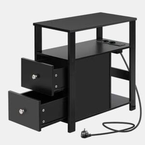 Mesa auxiliar estreita 60 x 30 cm - design moderno com tomada integrada - Preto