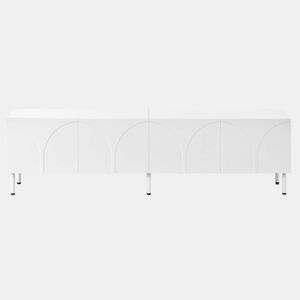 Móvel de TV tipo lowboard u2014 linhas curvas tridimensionais, 4 portas, duplo espaço de arrumação, pés metálicos - branco