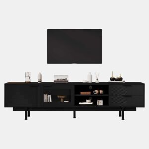 Móvel de TV 200x40x50,5 cm - Lowboard com 2 portas e 2 gavetas, suporte para TV com grande capacidade de armazenamento - Preto
