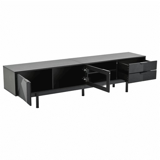 Móvel de TV 200x40x50,5 cm - Lowboard com 2 portas e 2 gavetas, suporte para TV com grande capacidade de armazenamento - Preto Móvel de TV 200x40x50,5 cm - Lowboard com 2 portas e 2 gavetas, suporte para TV com grande capacidade de armazenamento - Preto